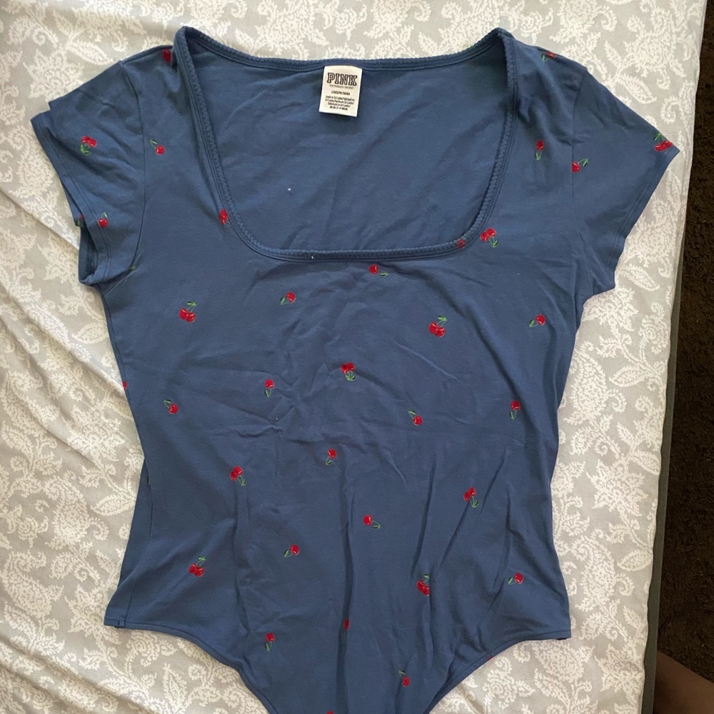 Blue bodysuit with red cherries (L)